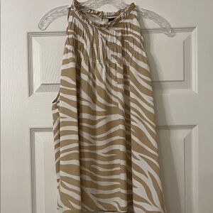 Ann Taylor Tan and White Striped Blouse zebra print size XL halter top like new